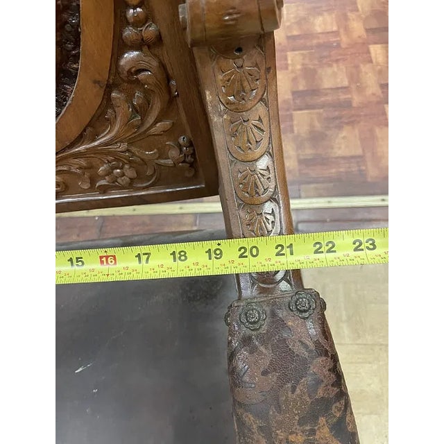 Late 19th Century Large Pair of French Calver Dining Armchairs Leather Fabric For Sale - Image 15 of 16