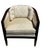 Pair of chic, Art Deco, low-back tub chairs with loose back and seat cushions. This pair of curved chairs have a gently...