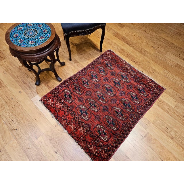 19th Century Vintage Turkmen Tekke Rug With Geometric Medallions For Sale - Image 4 of 12