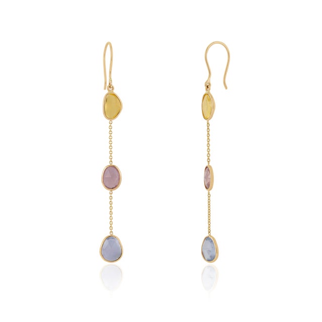 VR Jewels 4.25ct Multi Sapphire September Birthstone Chain Dangle Earrings in 14k Gold- 2 Pieces For Sale - Image 4 of 16