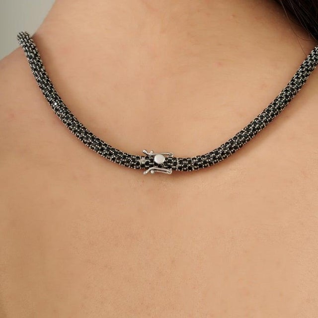 49.9 CTW Sterling Silver Midnight Blue Sapphire Statement Necklace For Sale - Image 6 of 11