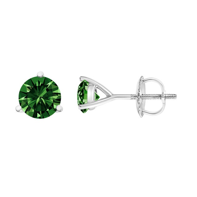 Contemporary 14K White Gold 1.0 Cttw 3-Prong Martini Set Lab Grown Green Diamond Solitaire Stud Earrings For Sale - Image 3 of 5