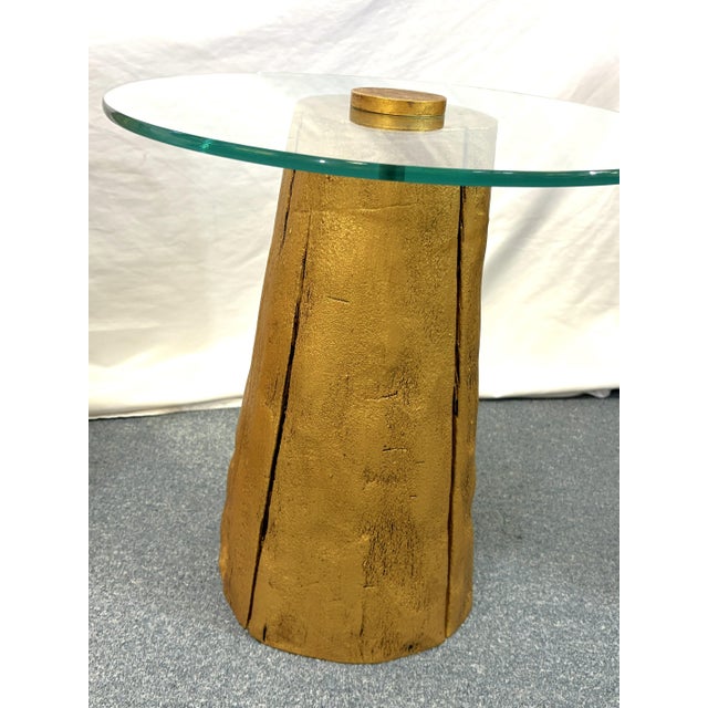Gold 1980's Modern Tree Trunk Tables With Glass Tops and Gold Finish - A Pair For Sale - Image 8 of 13