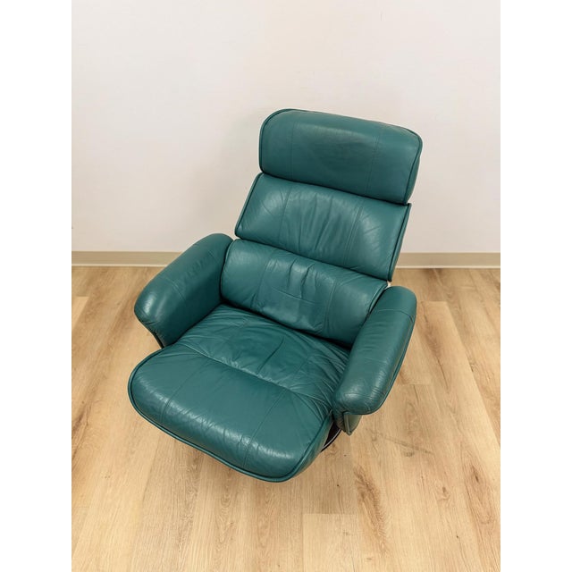 Mid-Century Modern Chairworks Teal Adjustable Recliner Stressless Style Vintage Lounge Chair Retro For Sale - Image 3 of 12