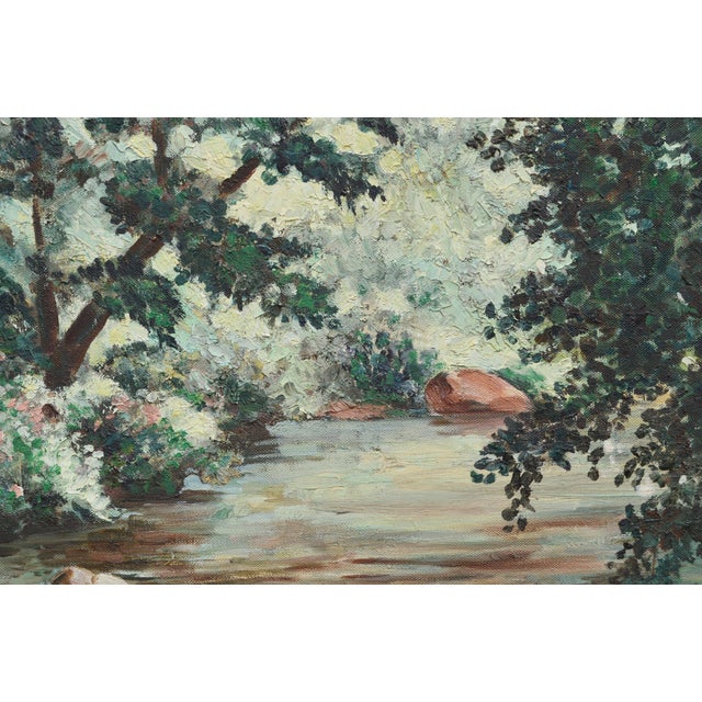 Tranquil oil landscape of two people sitting on a dock by a lake near Medina, Ohio by Joseph Yeager (American, 20th...