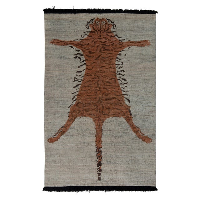 Textile Handknotted Grey Floating Tiger Rug with Black Fringe, 6'x9' For Sale - Image 7 of 7