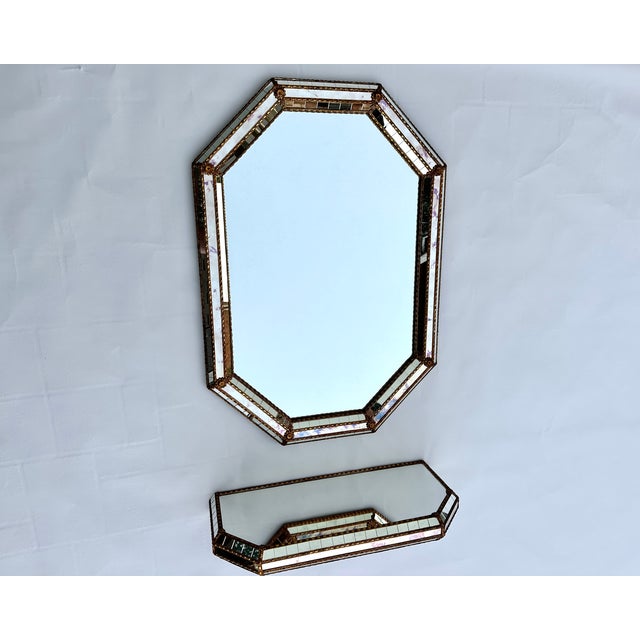 Mid-Century Modern Vintage Venetian Spanish Mirror and Console Set, 1980, Set of 2 For Sale - Image 3 of 11