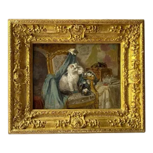 Henriette Ronner-Knip Oil on Board Painting, Kittens at Play