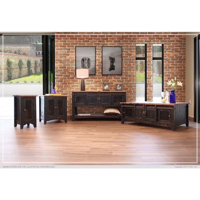 Greenview Collection: Solid wood furniture with rustic and refined industrial details and finishes Solid Pine Wood Black...