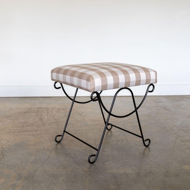 2020s Panoplie Iron Loop Stool, Tan Gingham For Sale - Image 5 of 9