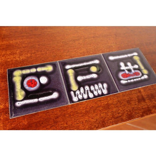 Wood Mid Century Mahogany Tile Inlay Coffee Table With Chrome Base Designed by Juliette Belarti for Adri Belgique 60's 70's For Sale - Image 7 of 8