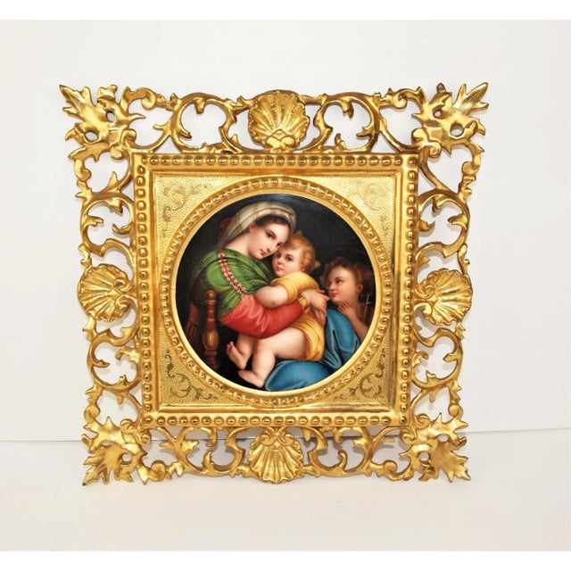 Wood 1920s Hand Painted Tile of the Madonna Della Seggiola, Framed For Sale - Image 7 of 7