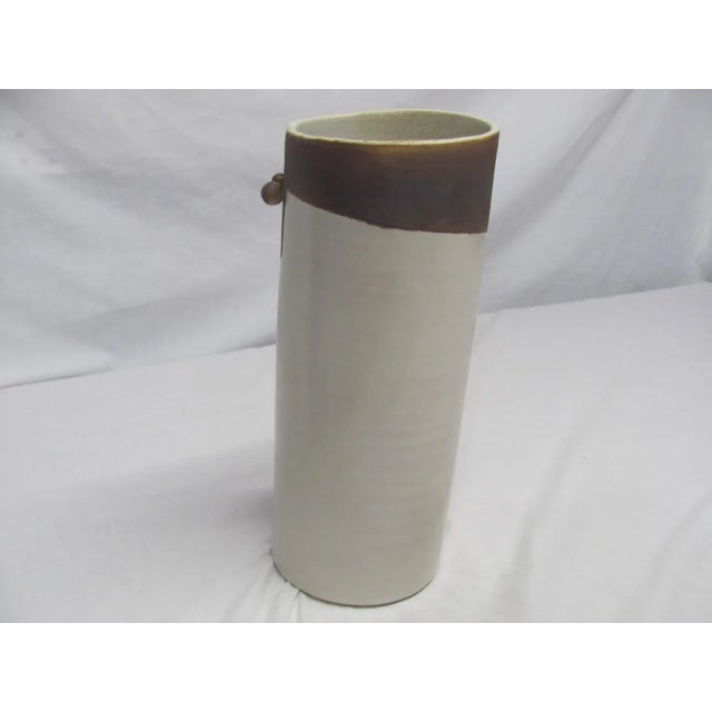 Mid-Century White and Brown Glaze Ikebana Vase For Sale - Image 4 of 11