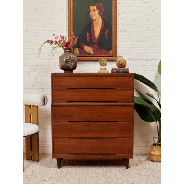 Mid 20th Century Five Drawer Mid Century Highboy Sleek For Sale - Image 5 of 12