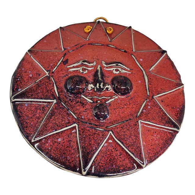 Vintage Ceramic Sun Plaque, Signed For Sale