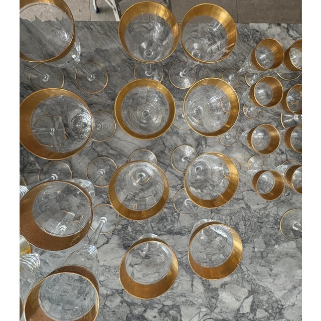 Gold 1960s Gilted Crystal Goblet Set- @32 Pieces For Sale - Image 8 of 10