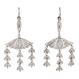 Mid 20th Century 2.25ct Diamond Dangle Earrings Vintage Platinum 14k Gold Foliate Drops - 2 Pieces For Sale