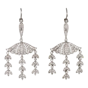 Mid 20th Century 2.25ct Diamond Dangle Earrings Vintage Platinum 14k Gold Foliate Drops - 2 Pieces