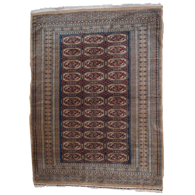 1960s Handmade Vintage Uzbek Bukhara Rug 4.2' X 5.7' For Sale - Image 10 of 10