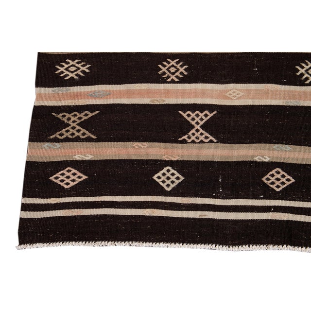 Brown Mid-20th Century Vintage Kilim Wool Runner Rug For Sale - Image 8 of 13