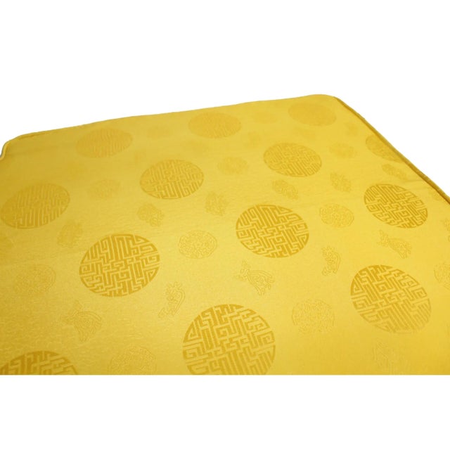 2010s Chinese Oriental Golden Yellow Silk Fabric Square Seat Cushion Pad For Sale - Image 5 of 8