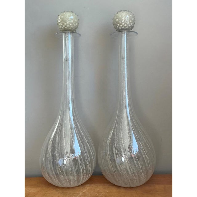 Transparent Vintage Monumental Murano Handblown Glass Bottles With Stoppers - Pair For Sale - Image 8 of 18