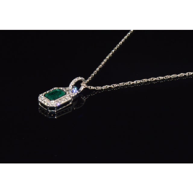 Green Late 20th Century Certified Natural 2.06cts Emerald & Diamond 18k White Gold Pendant Charm For Sale - Image 8 of 11
