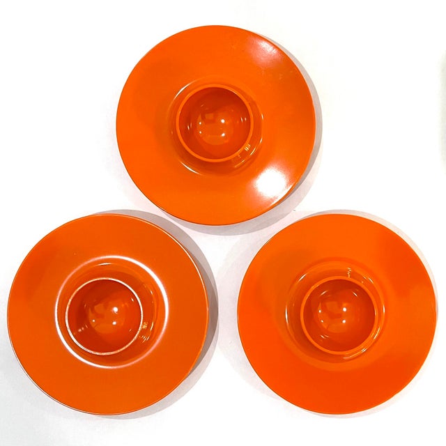 1970's Rosti Denmark Orange Melamine Egg Cups by Bjorn Christensen Set of Six For Sale - Image 6 of 8