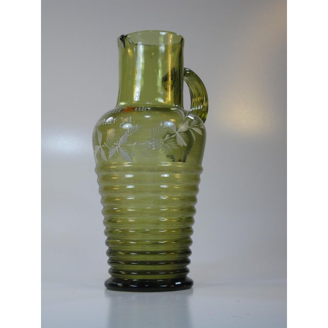 Late 19th Century German Beer / Wine Pitcher Bohemian Mouth Blown Glass, Hand Painted Enamel, Mery Gregory Style Glass For Sale - Image 6 of 15