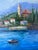 Large Mid-Century Style Mediterranean Coastal Village Framed Oil Painting - Signed "Linda" For Sale - Image 4 of 9