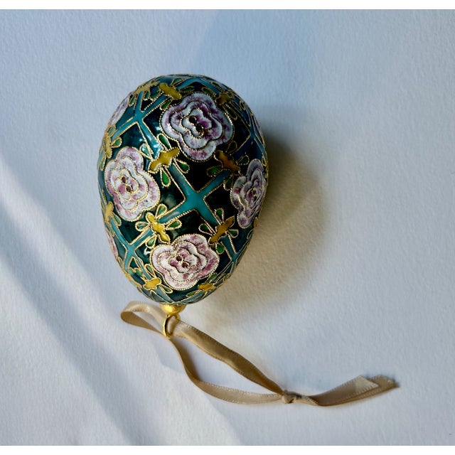 Faberge Style Cloisonne Enamel Egg Ornament, 1970's For Sale - Image 9 of 16
