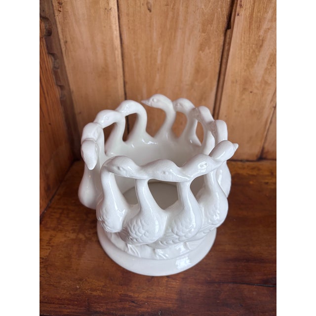 Vintage White Porcelain Circle of Geese bowl or planter in excellent condition. Unique and sure to make a fun statement...