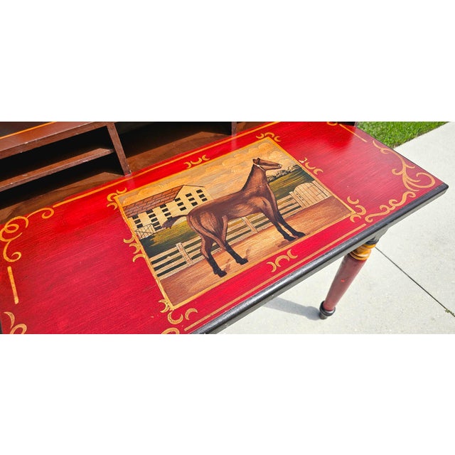 Red Three Hands Corp. Hand-Painted Equestrian Folk Art Secretary Desk For Sale - Image 8 of 16