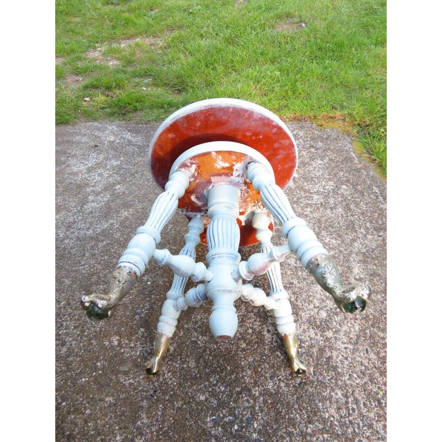 Antique Painted High Back Piano Stool W/ Nautical Glass Claw Feet For Sale - Image 16 of 18