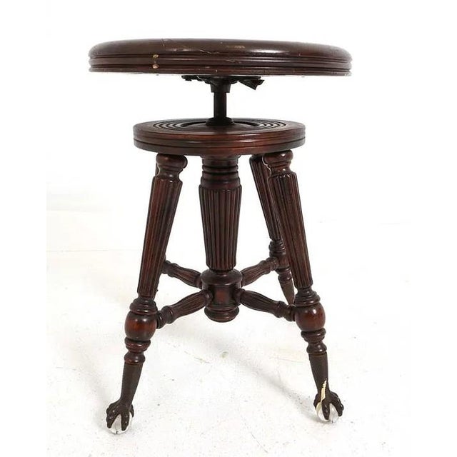 Victorian Antique Piano Stool W Brass & Glass Ball & Claw Feet For Sale - Image 3 of 9