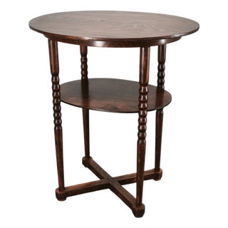 Vintage Czech Art Deco Oval Beech Side Table with Lower Shelf, 1920s For Sale