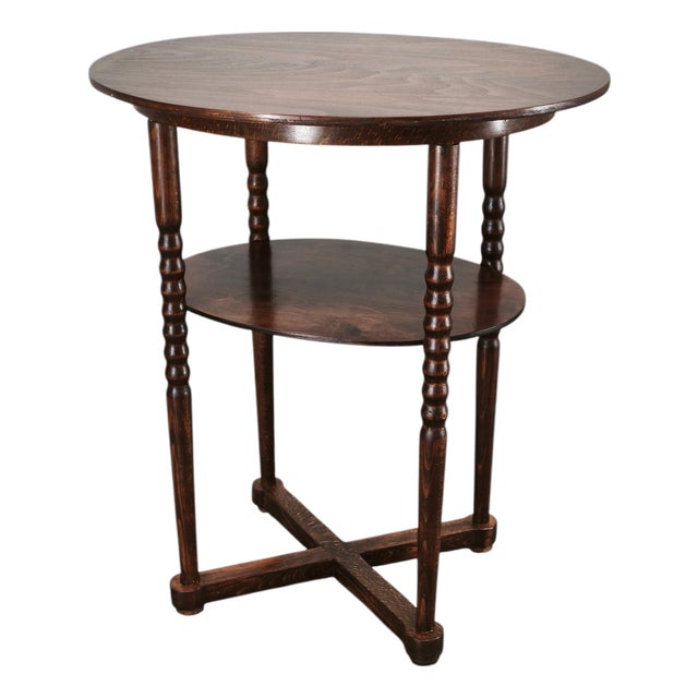 Vintage Czech Art Deco Oval Beech Side Table with Lower Shelf, 1920s For Sale