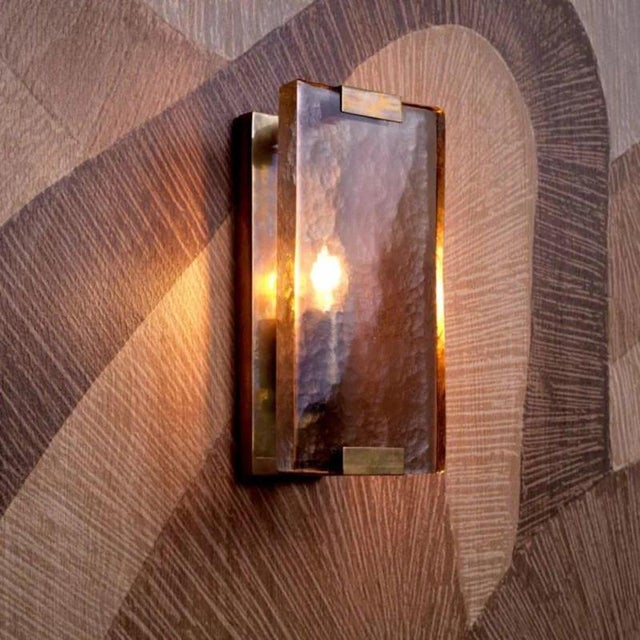 Metal Wall Lamps in Vintage Brass and Handblown Glass, Set of 2 For Sale - Image 7 of 8