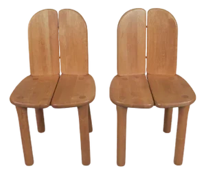 Set of Solid Pine Dining Chairs, 1970s