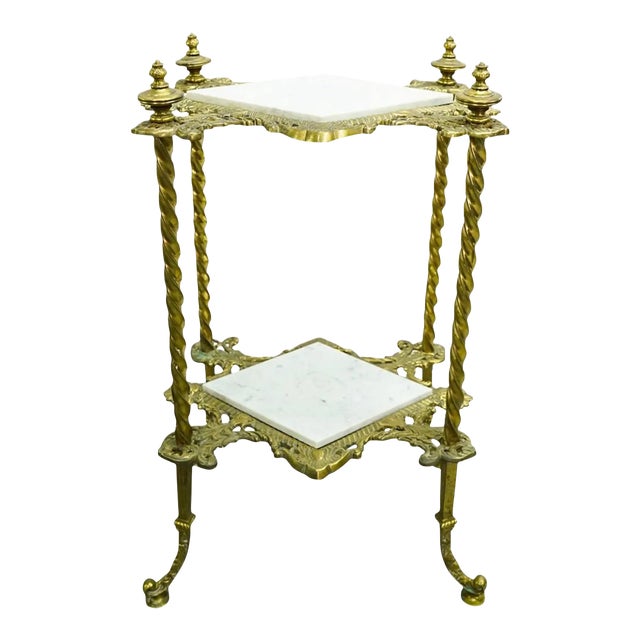 Vintage Brass & Marble Two Tier Side Table For Sale