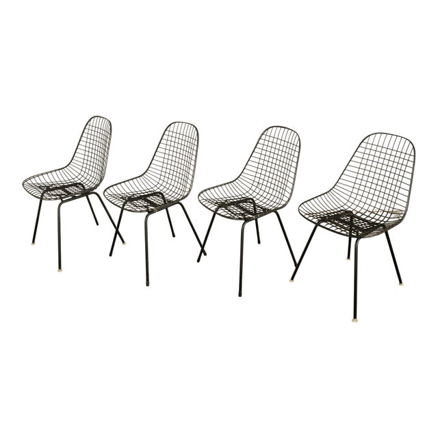 Herman Miller Set of Four Mid Century Modern Eames DKX Black Powder-Coated Wire Chairs, 1954 For Sale - Image 4 of 18