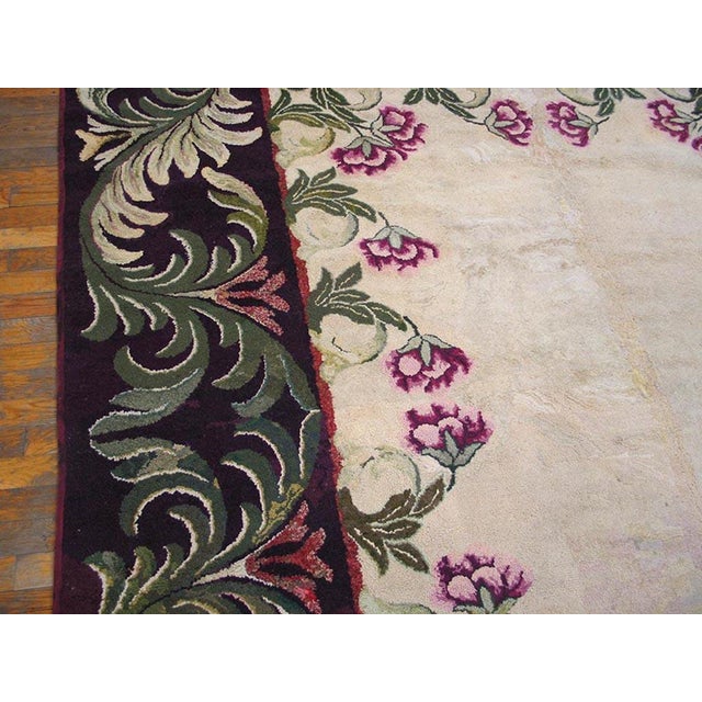 1930s Ivory Floral Folk Art Antique American Hooked Rug 7'8" X 9'5" Handknotted Wool Carpet For Sale - Image 4 of 6