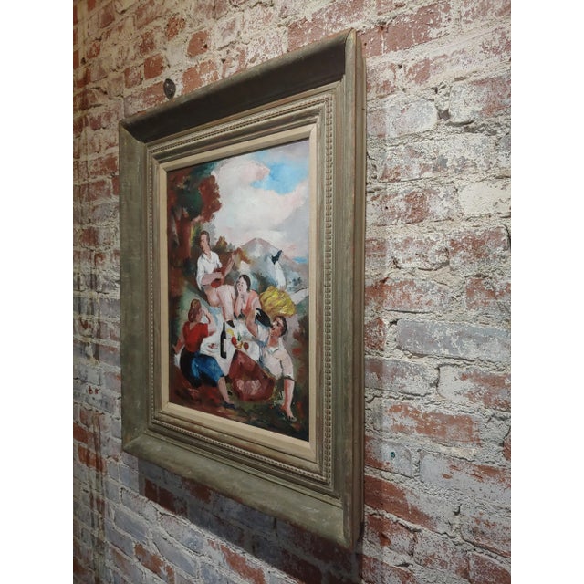 Jean François -Drinking Wine and Singing Outdoor -1930s Oil Painting For Sale In Los Angeles - Image 6 of 10