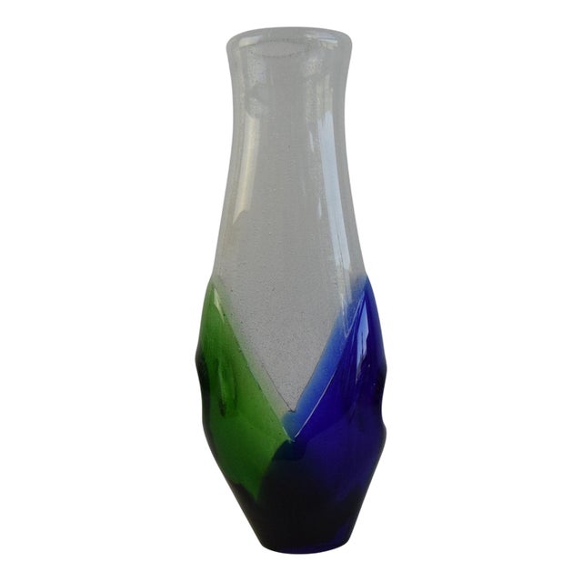 Czech Blue and Green Sommerso Art Glass Vase, 1970s For Sale