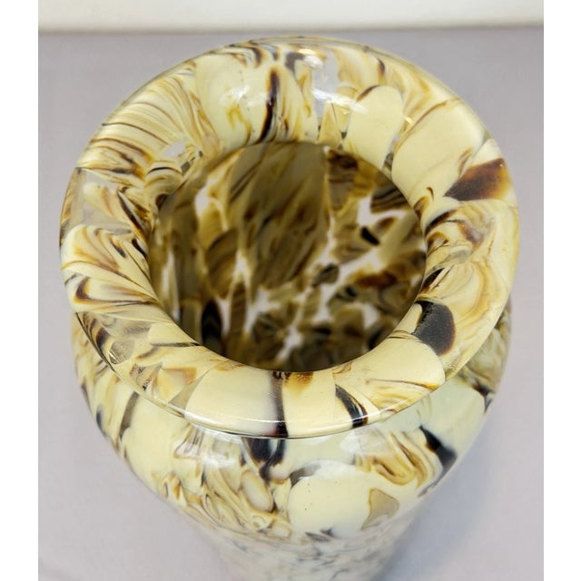 Murano Vintage Murano Style Hand Blown Cream Brown Art Glass Vase For Sale - Image 4 of 5
