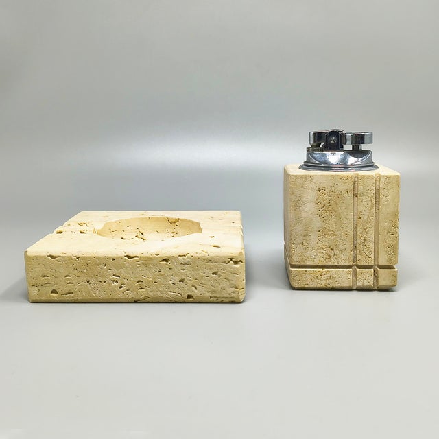 Mid-Century Modern Travertine Smoking Set by Enzo Mari for Fratelli Mannelli, 1970s, Set of 2 For Sale - Image 3 of 11
