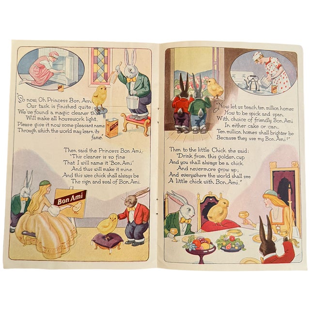 Yellow 1926 Bon Ami “The Chick That Never Grew Up” Illustrated Advertising Booklet With Antique Easter Die-Cut For Sale - Image 8 of 12