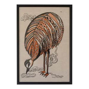 Vintage 1970s Naomi Mills Handprinted Emu Textile Art Wall Hanging