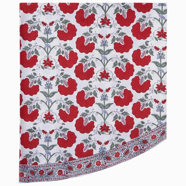 Janvi Red Round Tablecloth, 90-Inch For Sale - Image 4 of 4
