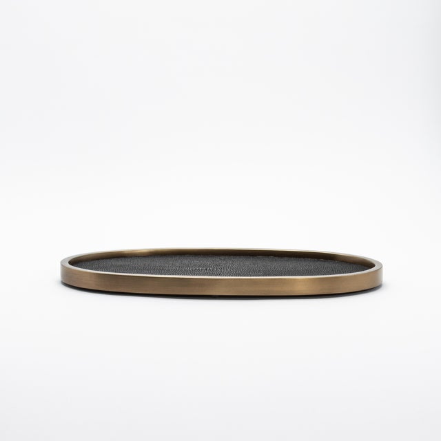 Kifu Paris Oval Tray in Black Shagreen With Bronze Patina Brass by Kifu Paris For Sale - Image 4 of 7